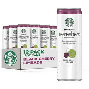 lot 182 image: Starbucks Refreshers with Coconut Water Black Cherry Limeade 12 oz 12 Pack Cans