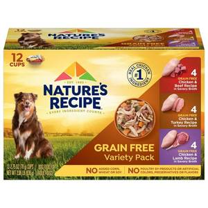 lot 150 image: Missing 2 Cups - Natures Recipe Grain-Free Chicken, Beef, Turkey & Lamb Wet Dog Food - 2.75oz12ct Variety Pack