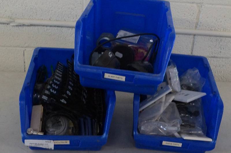 lot 564 image: 3 Stacking Parts Bins and Contents