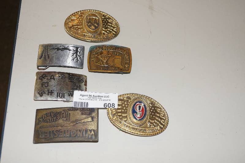 lot 608 image: Lot of 6 Belt Buckles