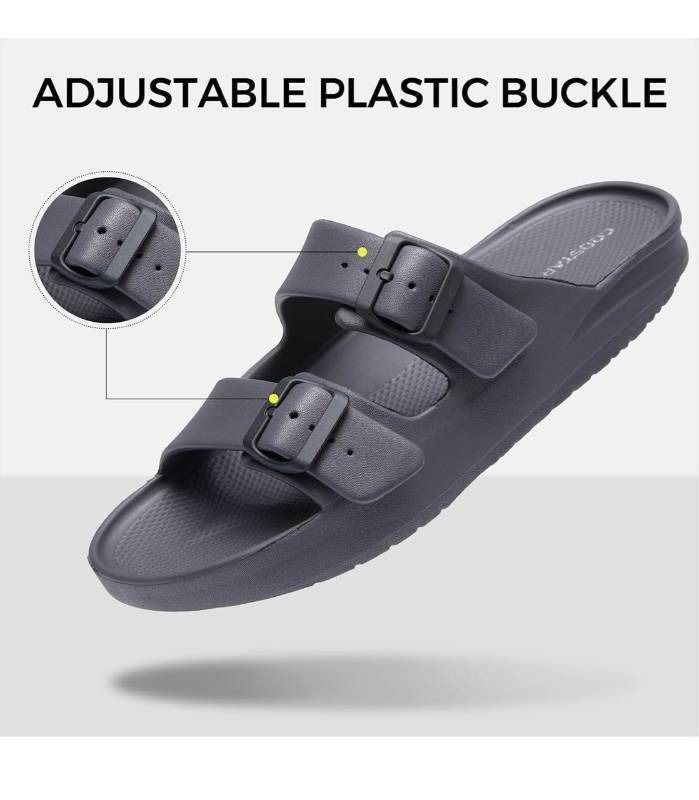 lot 50429 image: Slides for Women and Men Recovery Sandals with Arch Support Unisex Double Buckle Adjustable Cloud Slippers-Size 8 Women��s