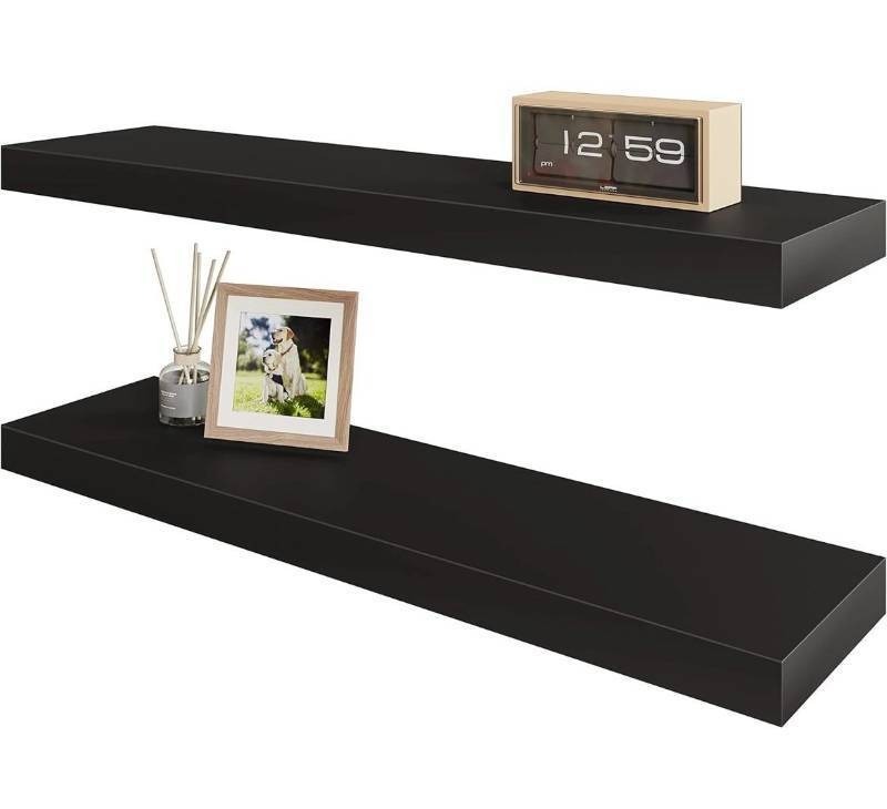 lot 51616 image: BAMEOS Floating Shelf,Wall Shelf,Decor Wall Mounted Shelves,Hanging Shelf Set L24xW6 for Bathroom Kitchen Living,Kitchen,Room Bedroom Storage,Black