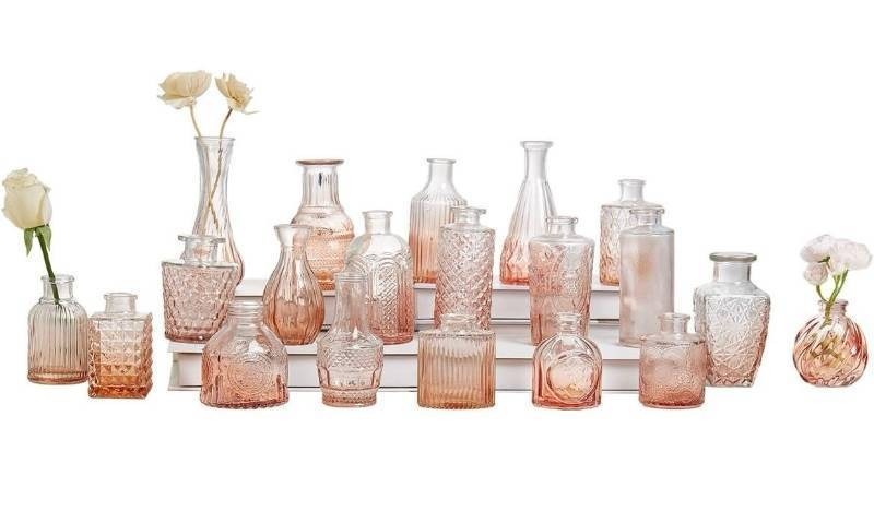 lot 51617 image: Glass Bud Vase Set of 20, Small Flower Vases, Glass Vases for Centerpieces, Vintage Home Table Decorations Bud Vases (20 Pcs, Amber)