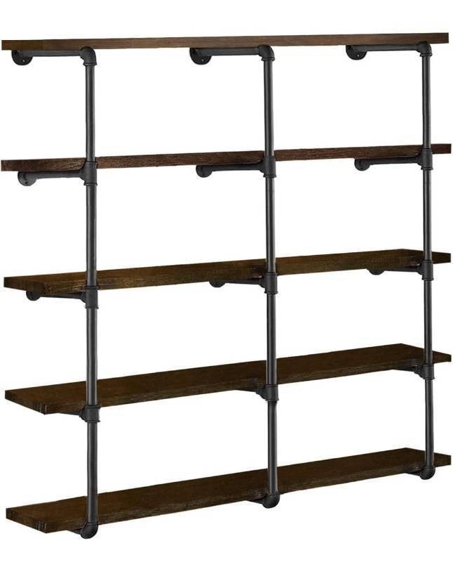 lot 32440 image: HITOMEN Industrial Iron Pipe Shelves, 3 Set 5-Tier, 55 Tall, 12 Depth, DIY Open Bookshelf Bookcase, Wall Mounted Vintage Retro Shelving, Rustic Farmhouse Pantry Kitchen Storage, Black Shelf Brackets-Wooden Boards Not Included