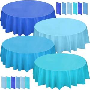 lot 41550 image: Frienda 12 Pack 84 Inch Blue Round Tablecloths, Disposable Plastic Tablecloths
