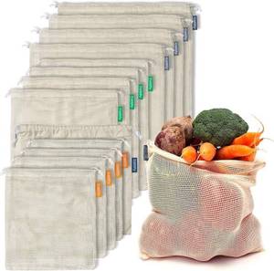 lot 41577 image: 121 Reusable Produce Bags, Washable, Organic Cotton Mesh Bags, Double Stitched & Tare Weight, Mesh Vegetable Bags, Reusable Cotton Bags