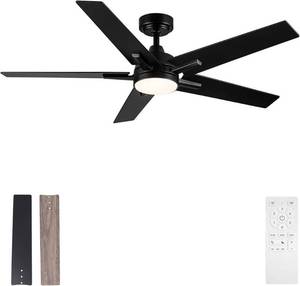 lot 41580 image: 52 Inch Ceiling Fan, Smart Ceiling Fan with RemoteApp Control, Black Ceiling Fan with 6 Speed ����Reversible Motor, Alexa Ceiling Fan- Minor Damage