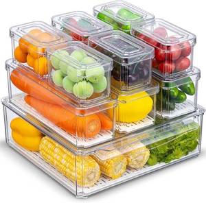 lot 41583 image: 10 Pack Refrigerator Organizer Bins, Stackable with Lids, BPA Free Fruit Storage Containers for Kitchen Clear Storage, Food, Drink Storage