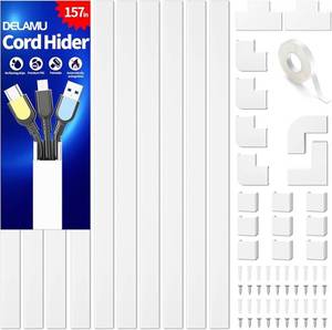 lot 41590 image: 157 inch Cable Cover Kit, Cable Cover Channel, Wall Mount Wire Concealment System for TV Home Office, 10 Pack 15.7inch L x 0.95inch W x 0.55inch, White