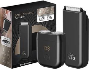 lot 41609 image: 2 Pack Electric Razors for Men with Pop-up Trimmer Kits, 100% Waterproof, Rechargeable, Type-C Facial Beard Shaver, Black-Powers on
