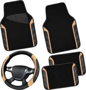lot 41617 image: CAR PASS Microfiber Steering Wheel Cover and Waterproof Car Floor Mats, Universal Leather Fit for 95% of Trucks, SUVs, Cars, 14.5-15 Inches, Sport Design