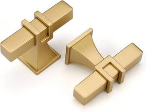 lot 41620 image: Haliwu 10 Pack Gold Cabinet Knobs, Brass Kitchen Handles, Dresser Drawer Pulls, T-Bar Hardware