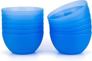 lot 41628 image: Set of 12 Unbreakable Reusable Plastic Bowls, 32 oz6 Inch, Plastic CerealSoupSalad Bowls, Blue, Dishwasher Safe, BPA Free