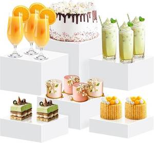 lot 41634 image: 6 Buffet Risers, Buffet Food Risers, Acrylic Display Boxes, Acrylic Square Cube Display Stands, Display Base, White