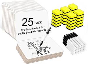 lot 41637 image: Portable Dry Erase Boards, 25 Pack Double Sided Dry Erase Boards 9 x 12.5 Inches, 25 Markers, 25 Erasers, Small Dry Erase Boards for Home Office