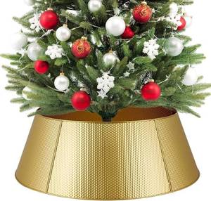 lot 41647 image: Christmas Tree Collar, 28 Inch Christmas Decoration, Metal Christmas Tree Skirt Decoration, Gold