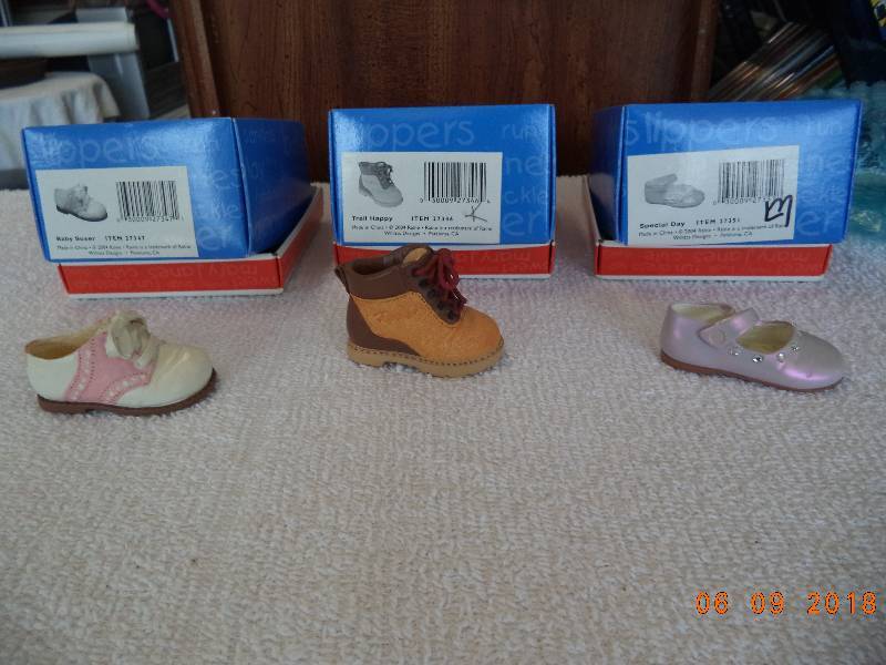 lot 1027 image: Just The Right Shoe Figurines- Collectibles-  Lot of 3  Baby Soxer- Trail Happy-Special Day