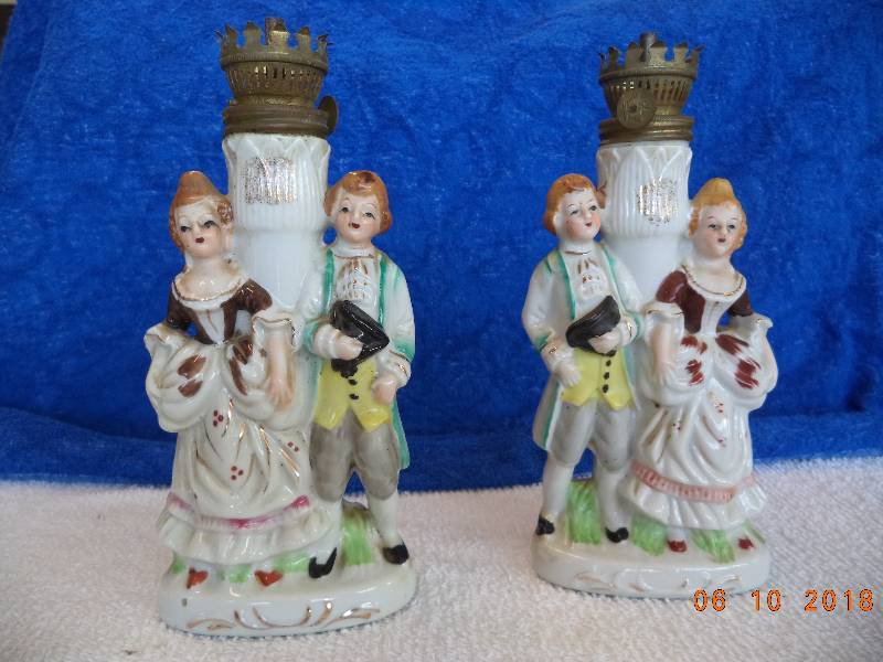 lot 1108 image: Pair- Oil Lamps- Made In Japan- VintagePretty