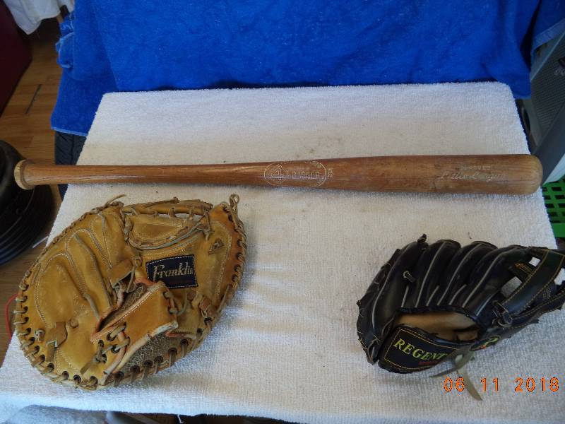 lot 1225 image: Baseball Lot- Cathers Mitt Bat and Fielders Glove
