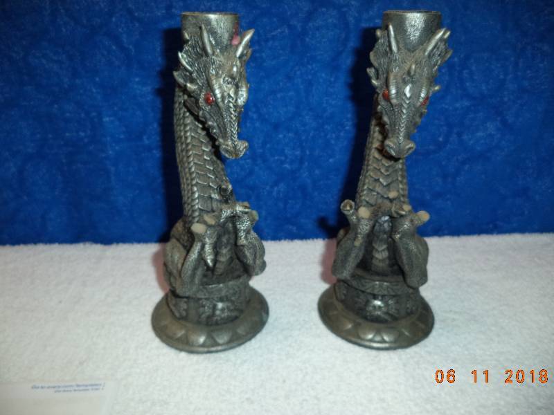 lot 2289 image: Pair of Dragon Themed Candle Holders