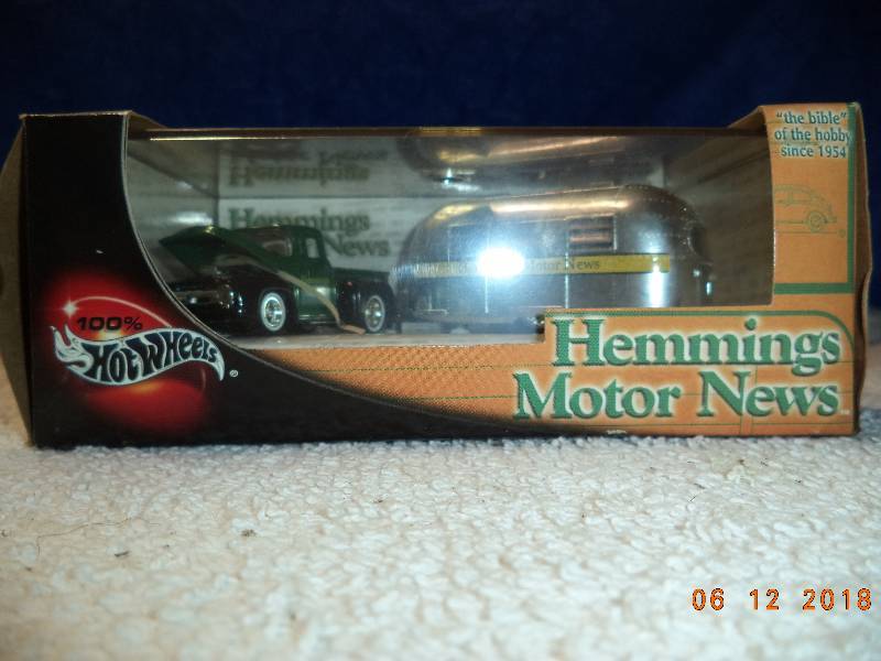 lot 2320 image: 2002  Hot Wheels Hemming Motor News 56 Ford pickup & 49 Airstream Trailer NIB