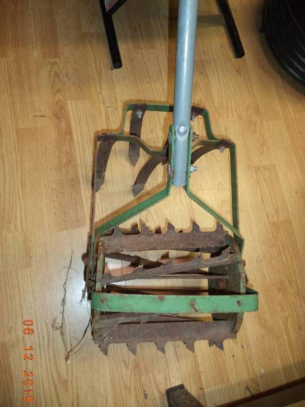 lot 5016 image: Vintage Metal Manual Push Tiller- Use or Yard Art