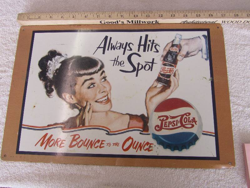 lot 546 image: Metal Pepsi Sign 11x17- More Bounce To The Ounce