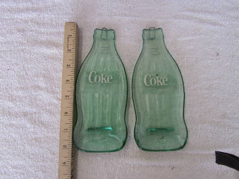 lot 555 image: 2 Coke Coca Cola Glass WALL Hangings Bottle Shaped- Unique and Cool