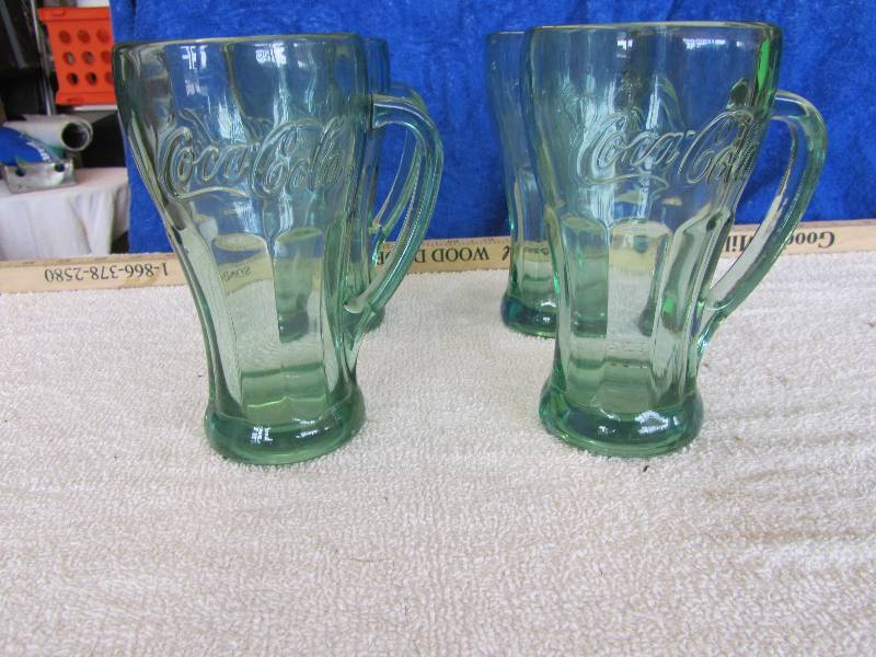 lot 556 image: 4 Coca Cola Drinking Mugs Green Glass