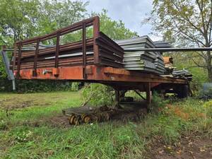 lot 20715 image: Vintage Steel Farm Wagon Trailer w Cattle Rails