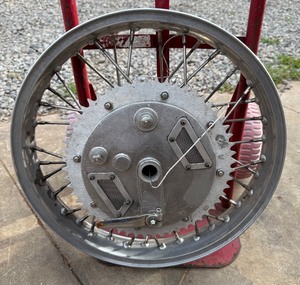 lot M135 image: Matchless Rear Wheel Rim with Machined Hub and Brake Components