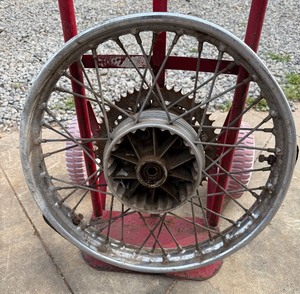lot M136 image: Matchless Rear Rim with Finned Hub- Looks to be Original Equipment