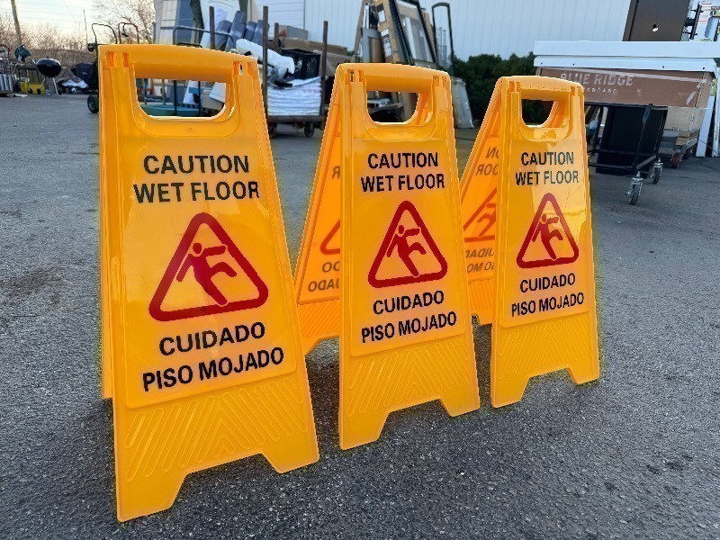 lot 240 image: 3 New PrimeSource 24 Wet Floor Signs