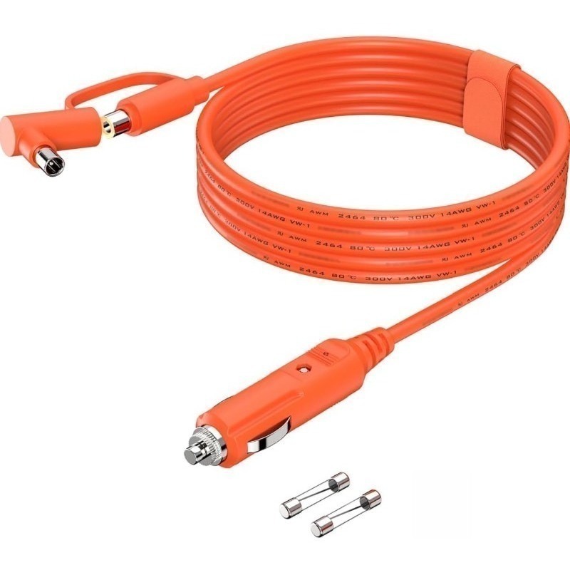 lot 98 image: New Tonton 12V24V 2M Car Charger14AWG Compatible w JackeryBLUETTIAnkerGRECELLGoal Zero YetiWestinghouse Portable Power Station 15A DC 8.0mm Car Cigarette Lighter Charging Cable with DC7909  DC8020 Plug, Orange