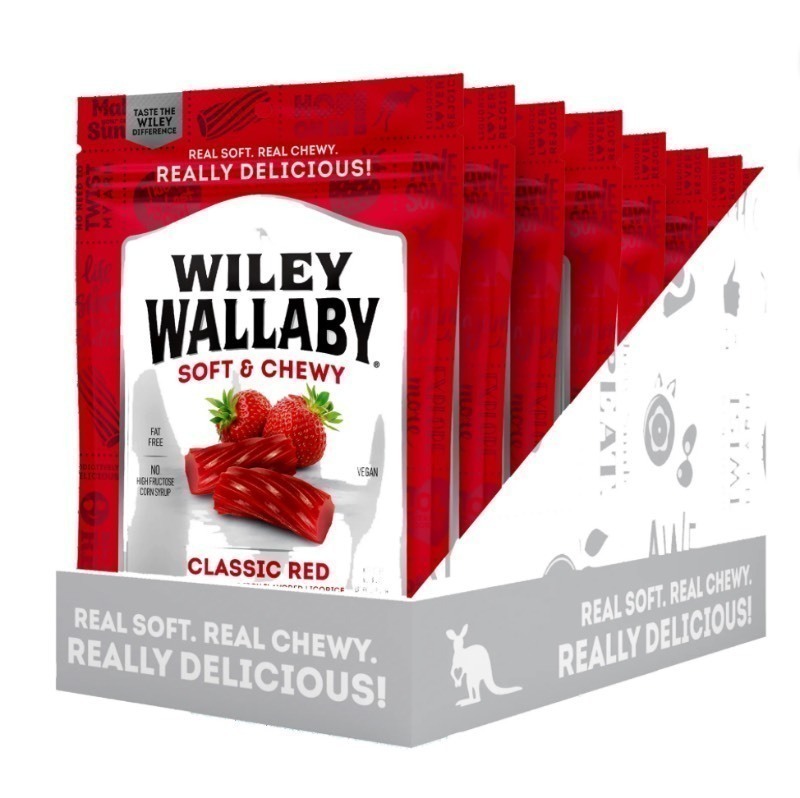 lot 189 image: New Case of Wiley Wallaby Classic Red, Strawberry Flavored Licorice Candy, 7.05 oz. Resealable Bags (12-Pack)