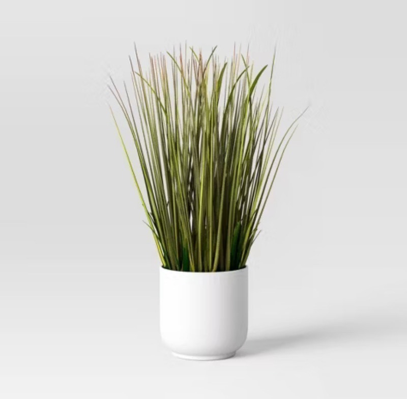 lot 191 image: 2pc New Artificial Decorative 20 Potted Tall Grass Plant  w Ceramic White Pot