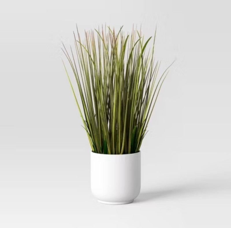 lot 190 image: 2pc New Artificial Decorative 20 Potted Tall Grass Plant  w Ceramic White Pot