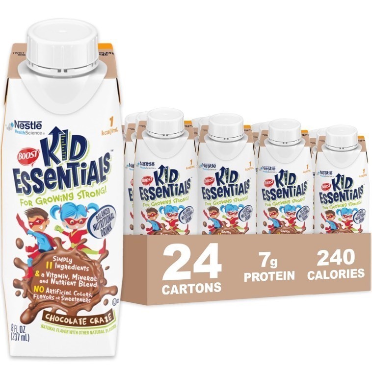 lot 90 image: New BOOST KID ESSENTIALS 1.0, Chocolate Craze 8 fl oz Cartons (24 Pack)