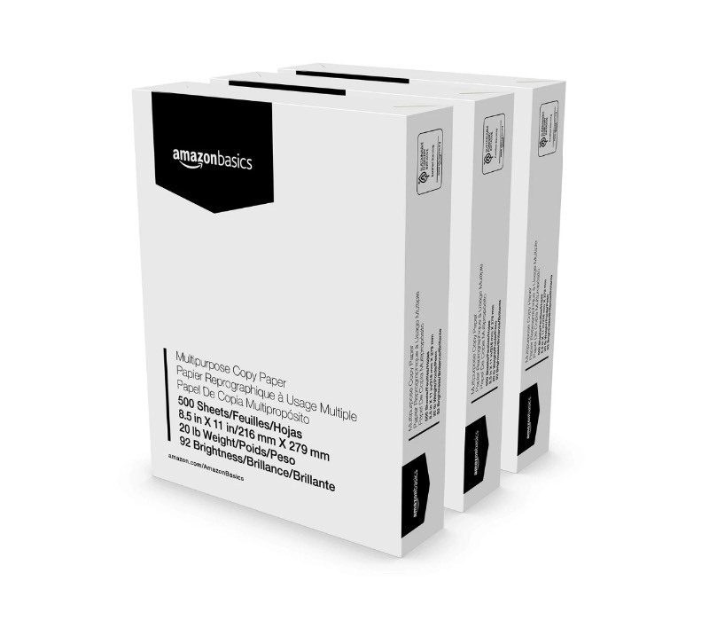 lot 53 image: New 3 Reams of Amazon Basics 8.5x11 Multipurpose Copy Printer Papers 1500 Sheets, White