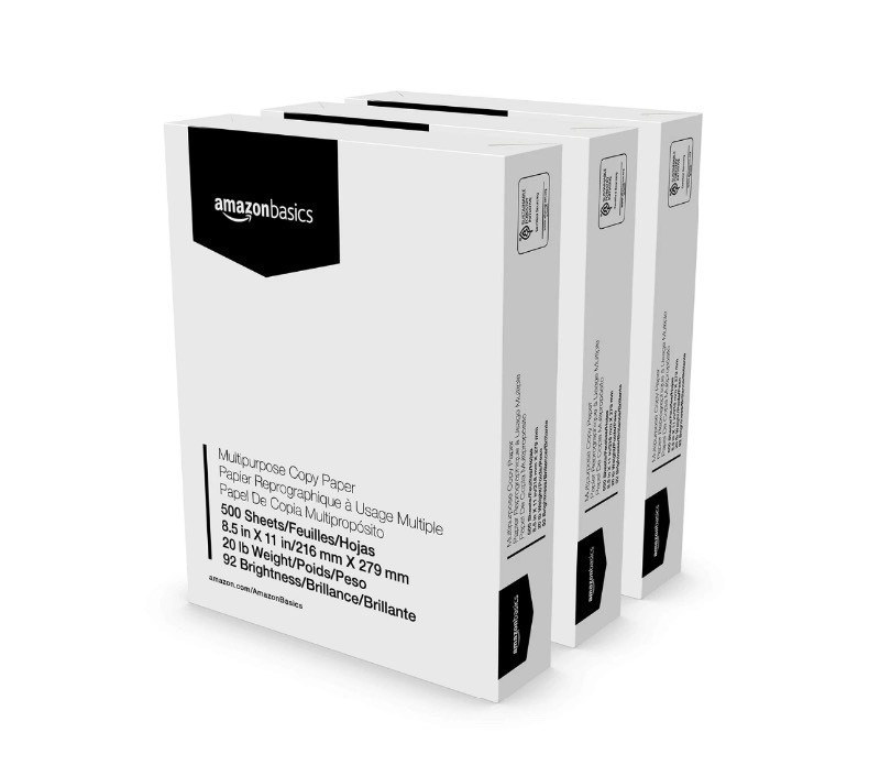 lot 54 image: New 3 Reams of Amazon Basics 8.5x11 Multipurpose Copy Printer Papers 1500 Sheets, White