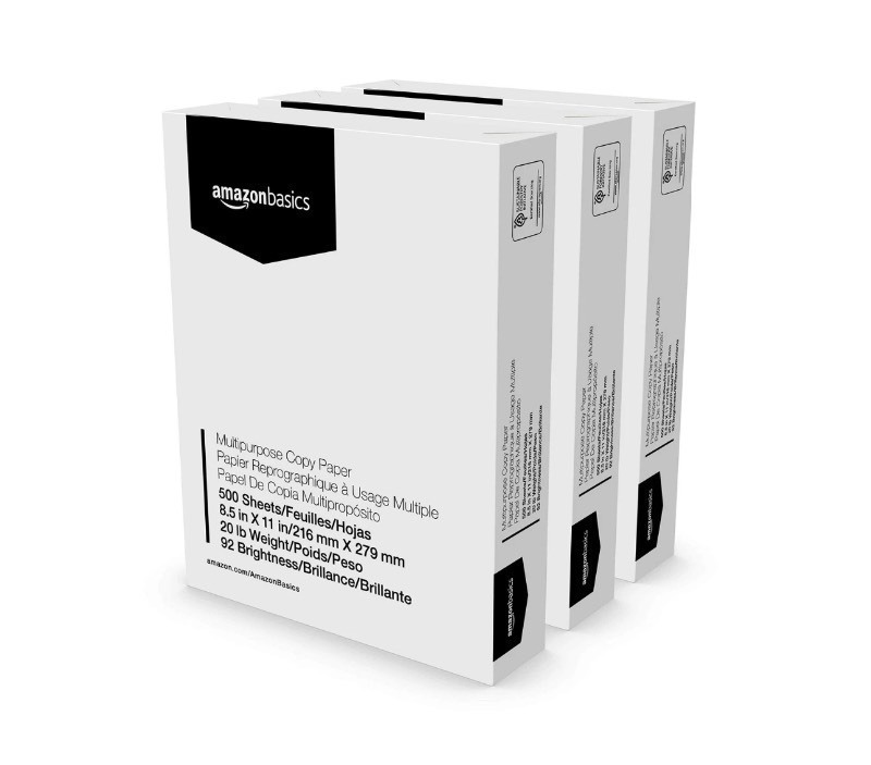 lot 55 image: New 3 Reams of Amazon Basics 8.5x11 Multipurpose Copy Printer Papers 1500 Sheets, White