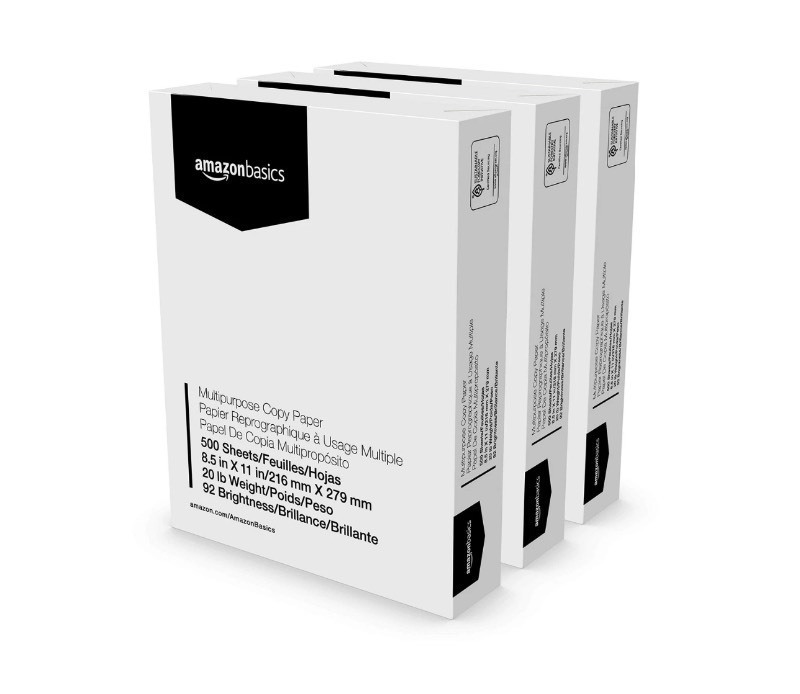 lot 56 image: New 3 Reams of Amazon Basics 8.5x11 Multipurpose Copy Printer Papers 1500 Sheets, White