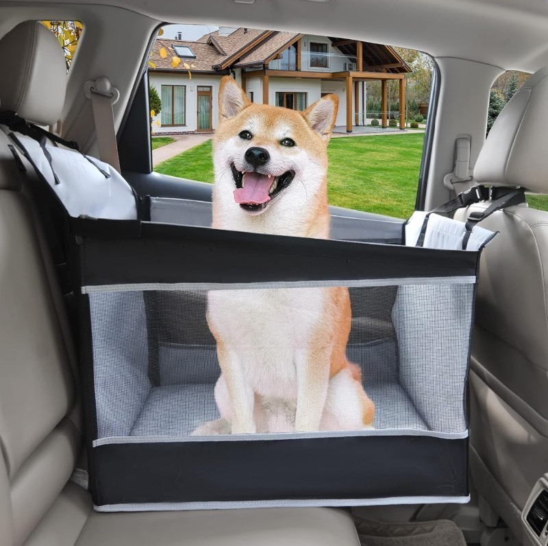 lot 108 image: New Adorepaw Dog Car Seat- Waterproof and Breathable Mesh Seat Extender w Safety Belt, Comfortable and Safe Road Trip (L Size, Grey)