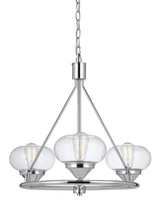 lot 22 image: New Cal 60W X 3 Maywood Glass Chendelier, Chrome (FX-3624-3) Retail $312