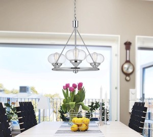 lot 85 image: New Cal Lighting 60W X 3 Maywood Glass Chandelier, Chrome (FX-3624-3) Retail $312