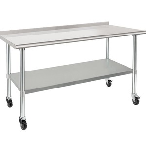 lot 59 image: New Open Box HARDURA Stainless Steel 30x60 Heavy Duty Commercial Prep Table w 2 Backsplash and Adjustable Undershelf for Restaurant Kitchen Home and Hotel (Casters Included)