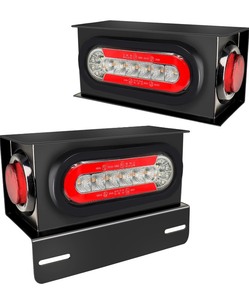 lot 77 image: New  Sequential Turn Signal Trailer Lights, Oval LED Trailer Light with Box, Boat Trailer Lights Kit w Brake, Tail, Turning Signal, Reverse Light, DOT Compliant