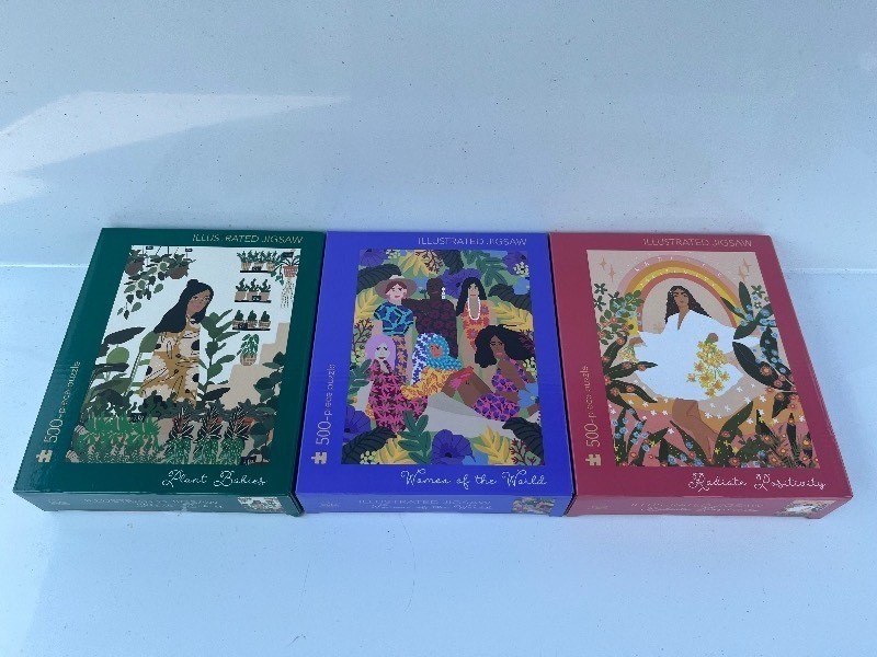 lot 37 image: 3 Beautiful ILLUSTRATED JIGSAW PUZZLES 500-Piece each - 3 different pictures
