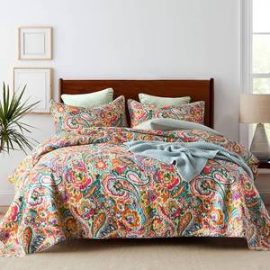 lot 49874 image: VISIMISI Cotton Bedspread Quilt Sets, Reversible Bedding Coverlet Sets Comforter, Gorgeous Red Floral Paisley Bedspread, King Size - Retail $84.32