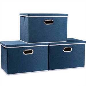 lot 49883 image: PRANDOM Large Collapsible Storage Bins with Lids 3-Pack Fabric Foldable Storage Boxes Organizer Containers Baskets Cube with Cover for Home Bedroom Closet Office Royal Blue(17.7x11.8x11.8)